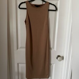 Forever 21 Tan Mock Neck Sheath Midi Dress